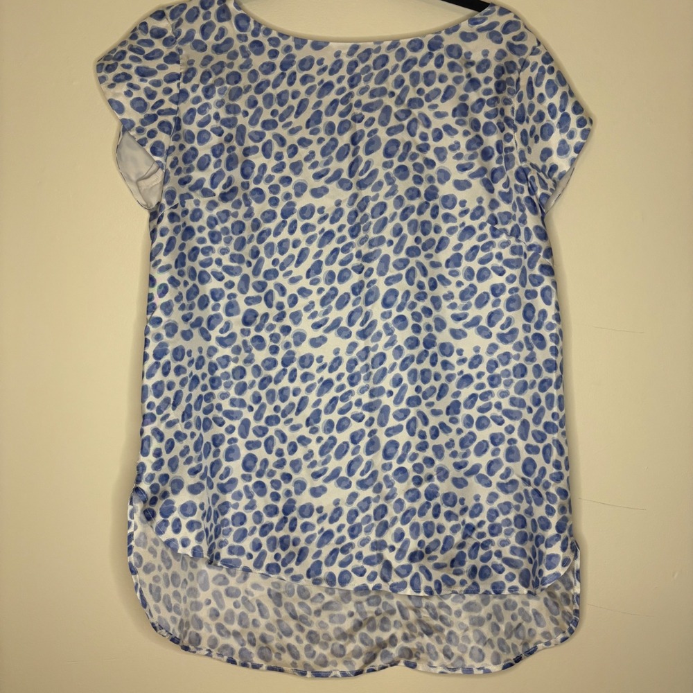Elizabeth McKay Silk Tunic Top Blue Print High Low Hem Size 8